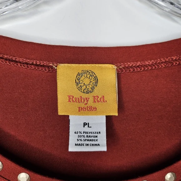 Ruby Rd Petite Studded Trim Blouse Rust Red Swing Top Large Petite Casual - Picture 7 of 11